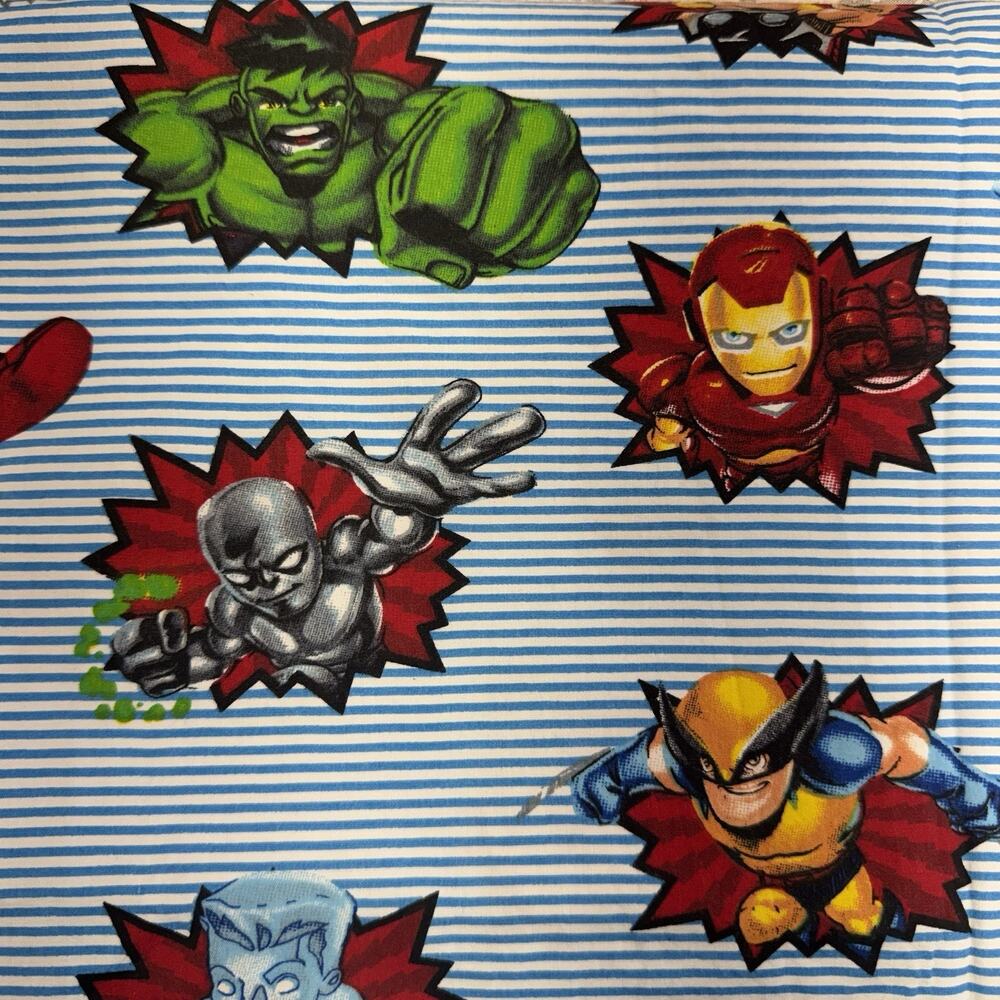 Kids Marvel Comics Super Heroes Squad Toddler Size Flat Bed Sheet Fabric Craft